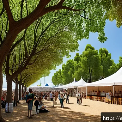 환경 보호 페스티벌 - A vibrant outdoor music festival in Spain powered by renewable energy, featuring large solar panels ...